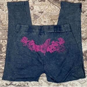 Y2K Style Trinket Navy Sweatpants With Pink Butterfly Graphic On Back Sz. XL
